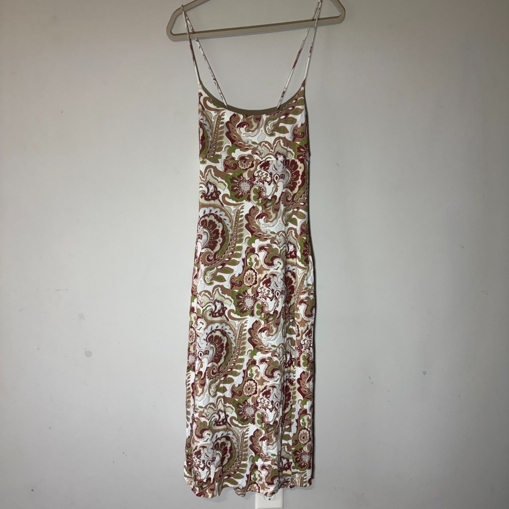 Wilfred Aritzia XL Pink Green Paisley Floral Midi Dress Tie Back Stretchy Slit